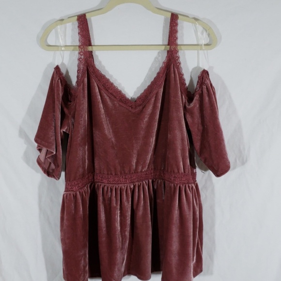 City Streets Tops - 0X CITY STEARNS PINK COLD SHOULDER VELVET BLOUSE